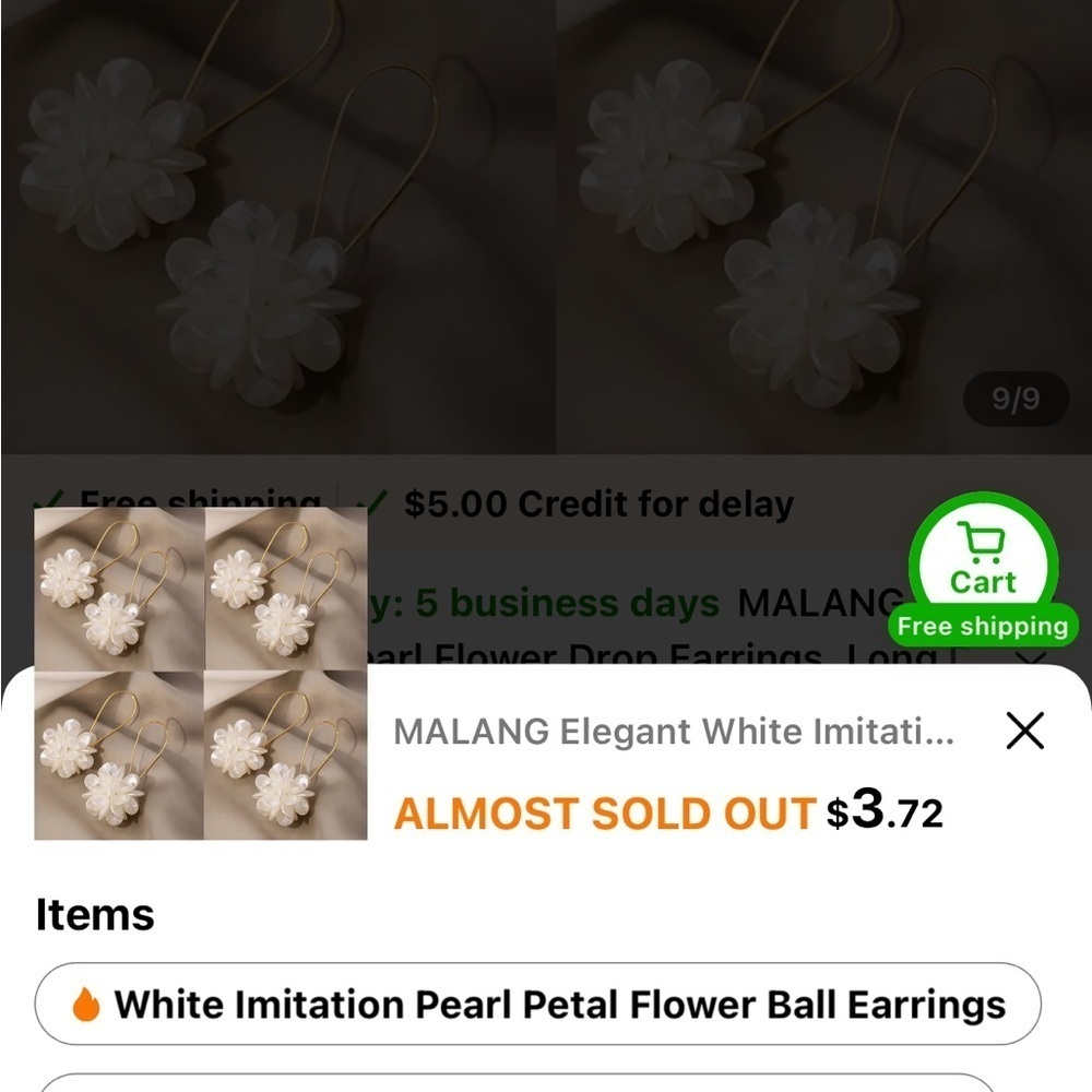 White and Gold Floral Earrings with Iridescent Sheen - Picture 4 of 5